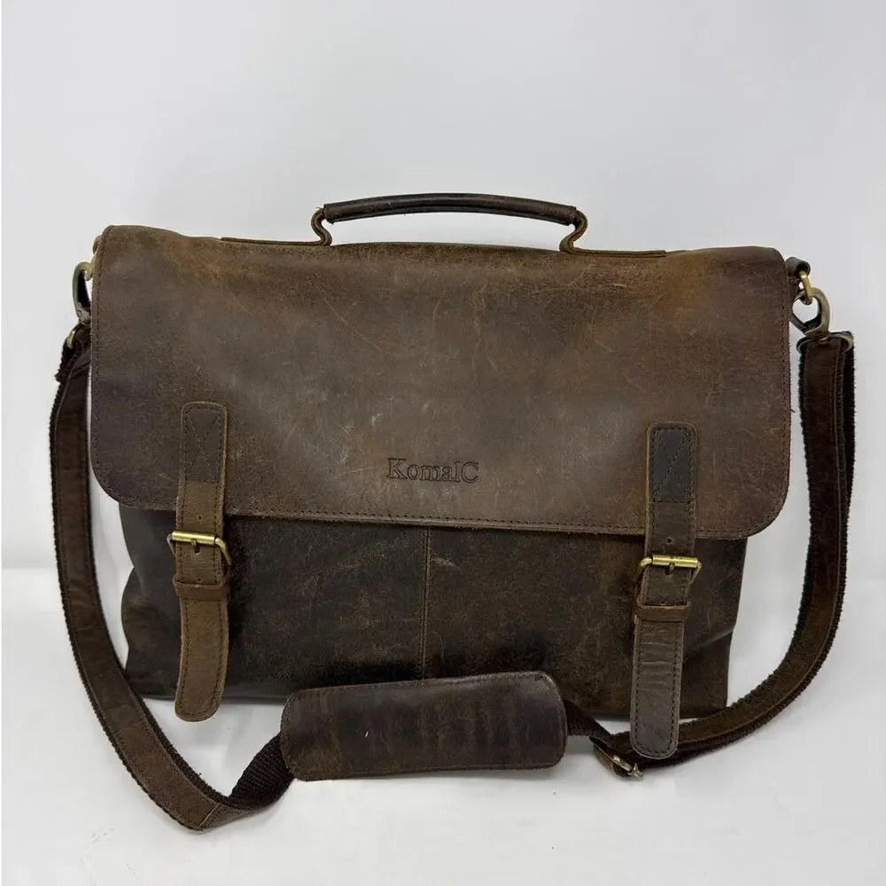 KOMALC 18 INCH LEATHER BRIEFCASE PADDED LAPTOP MESSENGER BAG